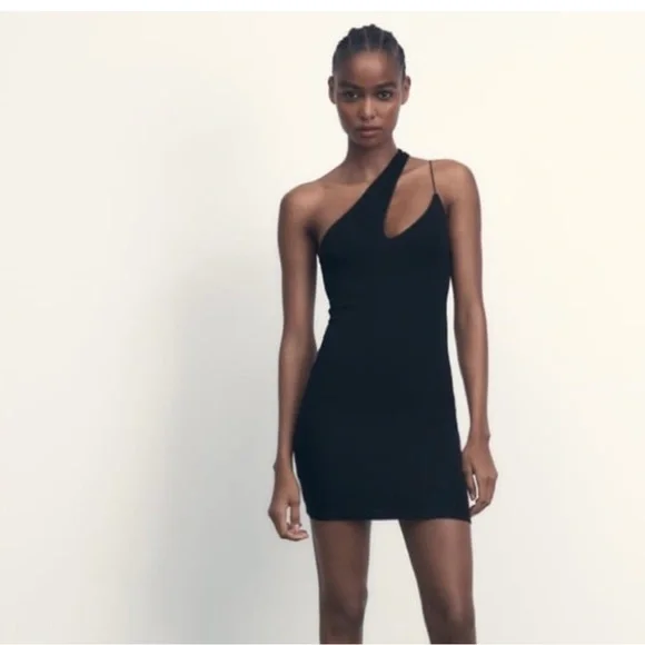 Zara | Dresses | Zara Strappy Asymmetric Black Mini Dress | Poshmark